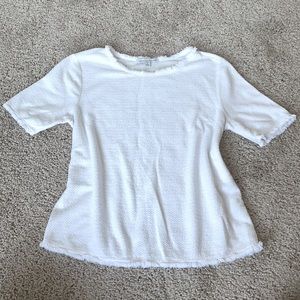 Green Envelope Flocked Hem White Blouse, Size S